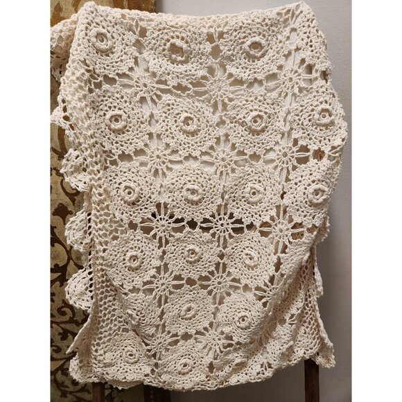 Lace Crochet Vintage Pillow Case Tan/Beige Authentic Shabby Chic Bedroom Accent - Picture 3 of 10